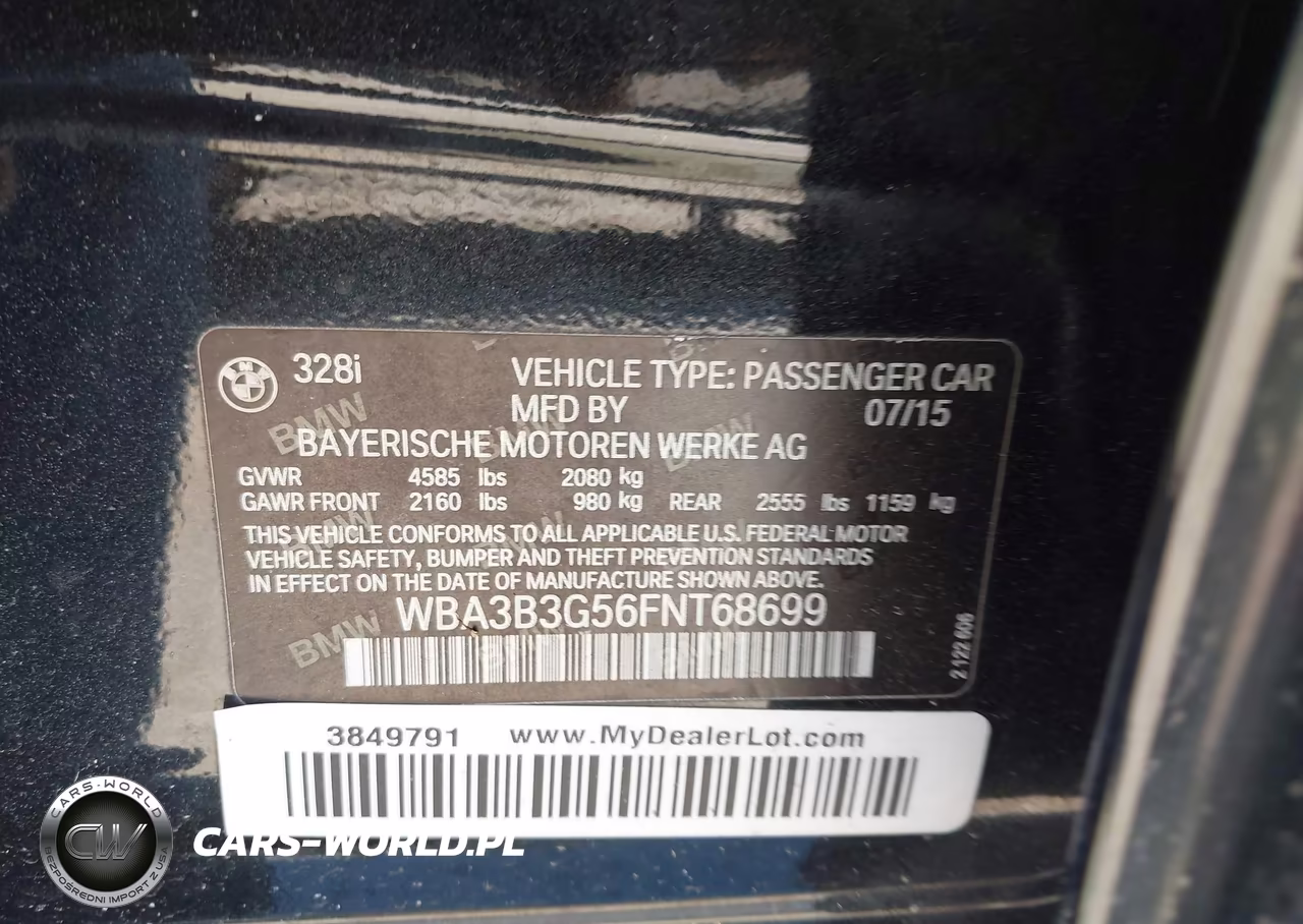 2015 BMW 328I xDrive VIN:WBA3B3G56FNT68699 - 9