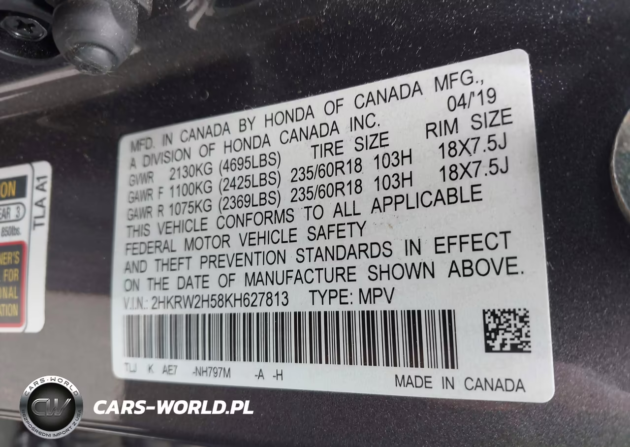 2019 Honda Cr-V Ex VIN:2HKRW2H58KH627813 - 9