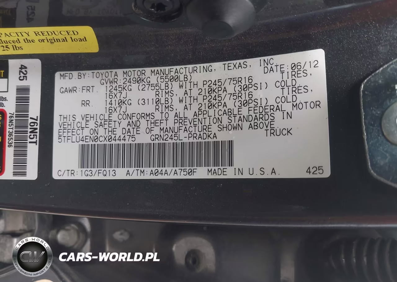 2012 Toyota Tacoma Base V6 VIN:5TFLU4EN0CX044475 - 9
