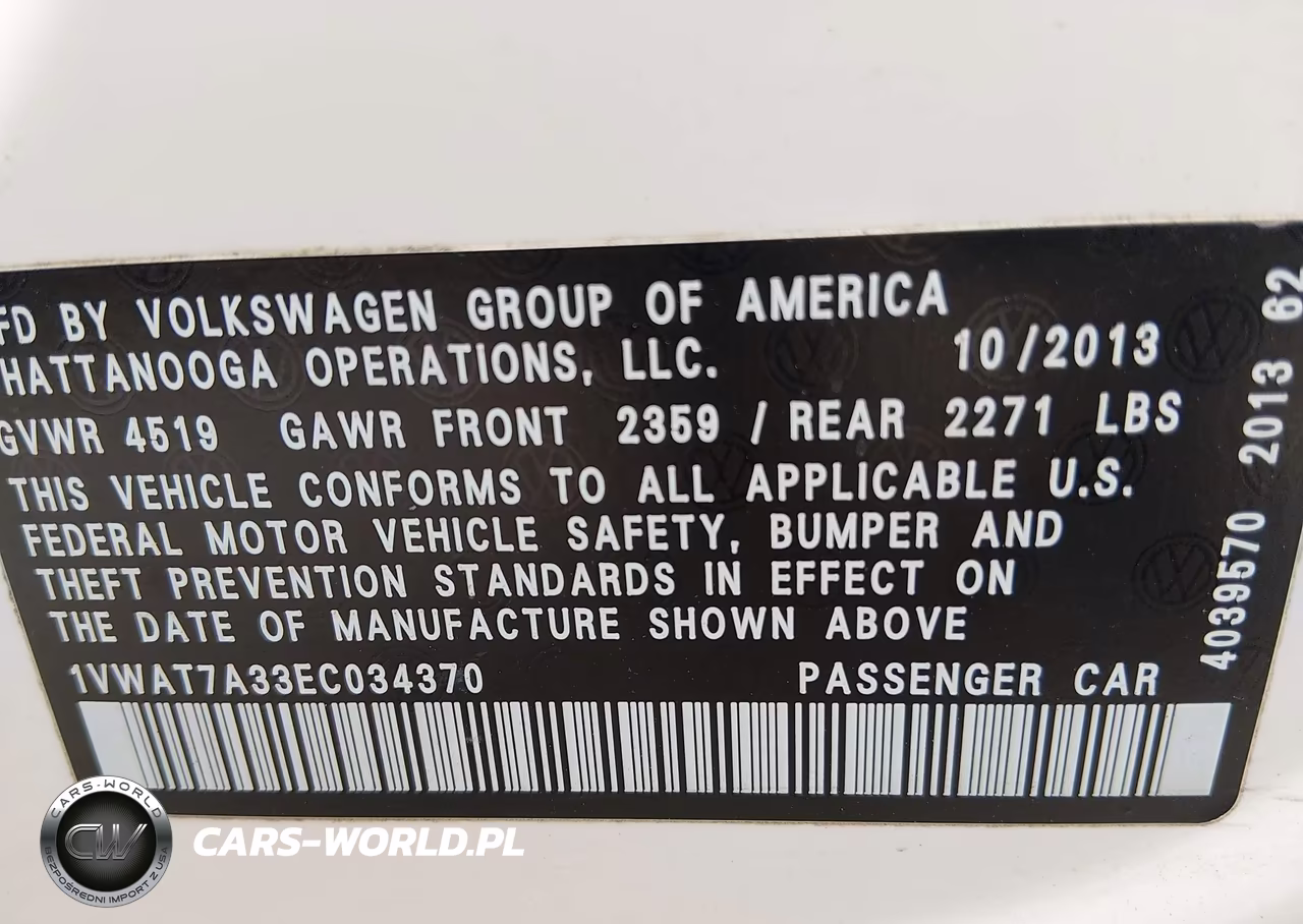 2014 Volkswagen Passat 1.8T Wolfsburg Edition VIN:1VWAT7A33EC034370 - 9