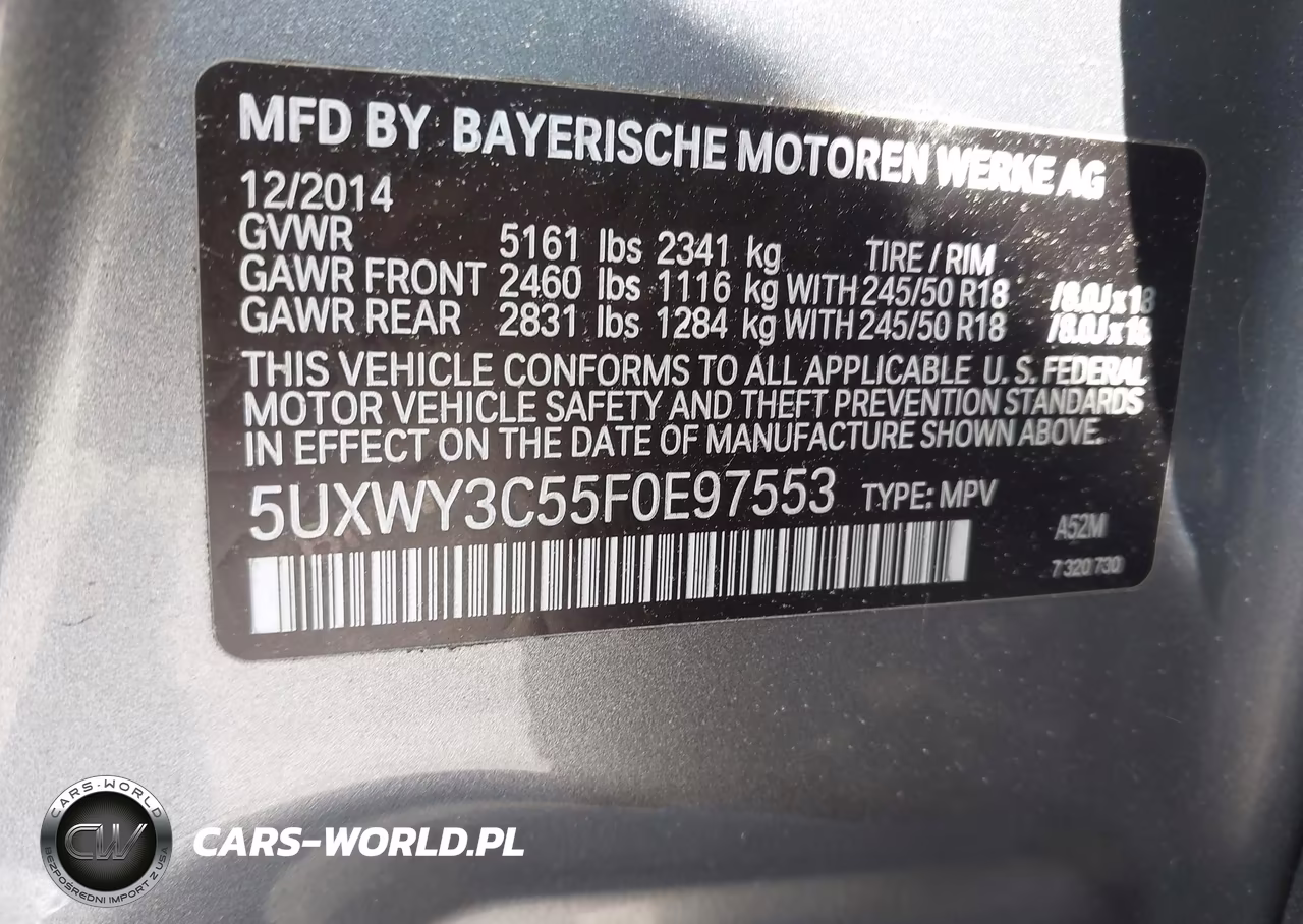 2015 BMW X3 xDrive28D VIN:5UXWY3C55F0E97553 - 9