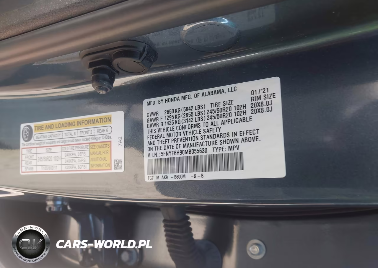 2021 Honda Pilot Awd Touring 8 Passenger VIN:5FNYF6H90MB055630 - 9