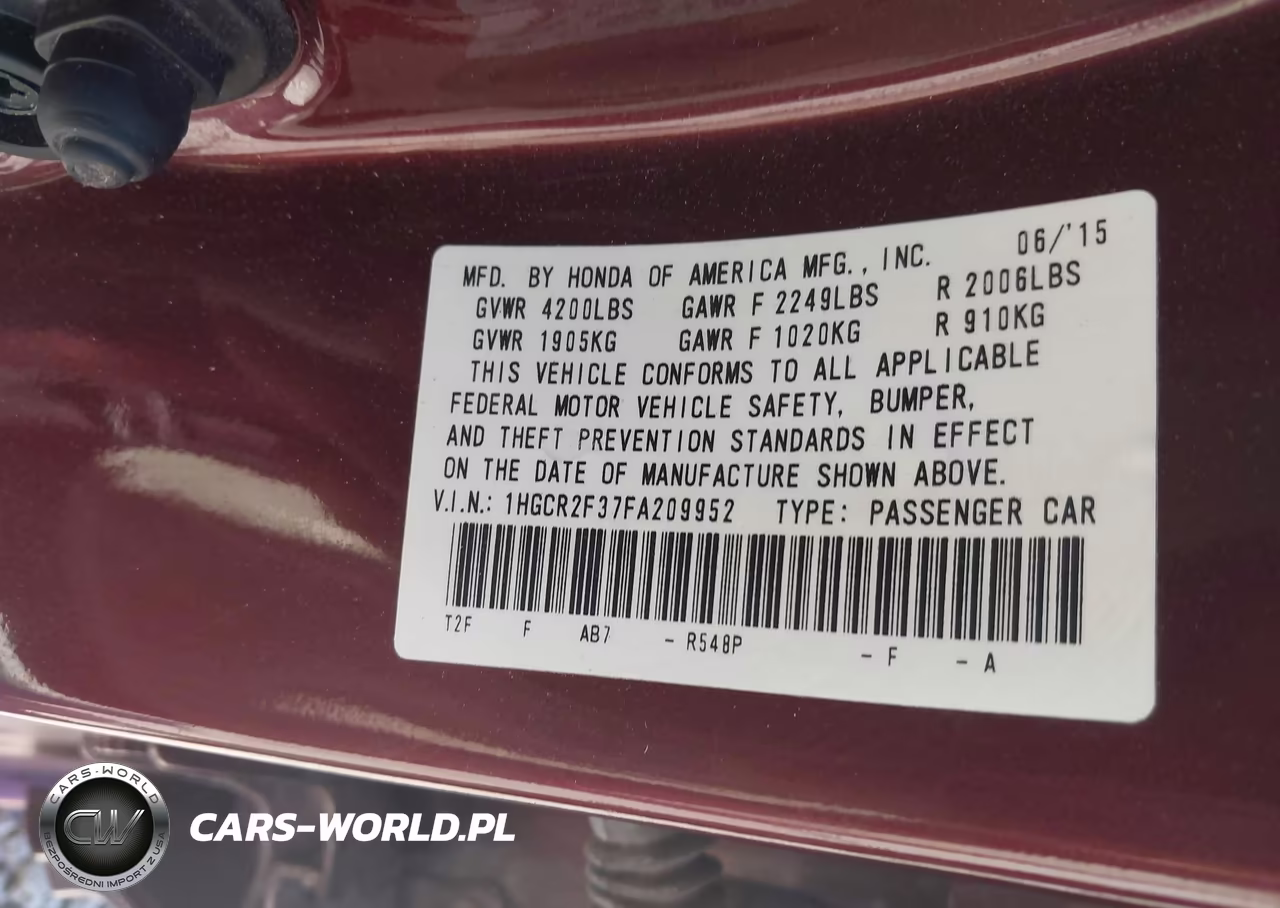 2015 Honda Accord Lx VIN:1HGCR2F37FA209952 - 9