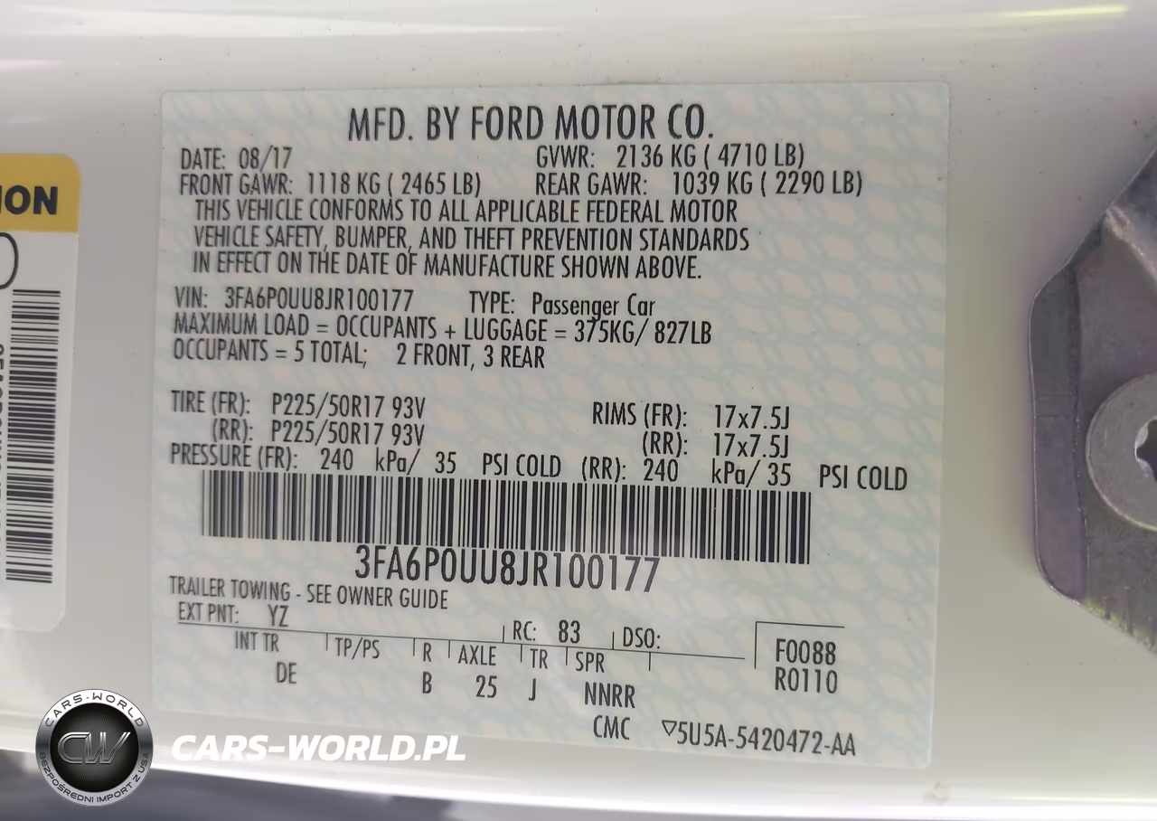 2018 Ford Fusion Hybrid S VIN:3FA6P0UU8JR100177 - 9