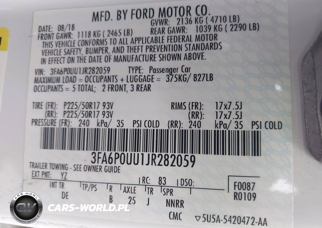 2018 Ford Fusion Hybrid S VIN:3FA6P0UU1JR282059 - 9
