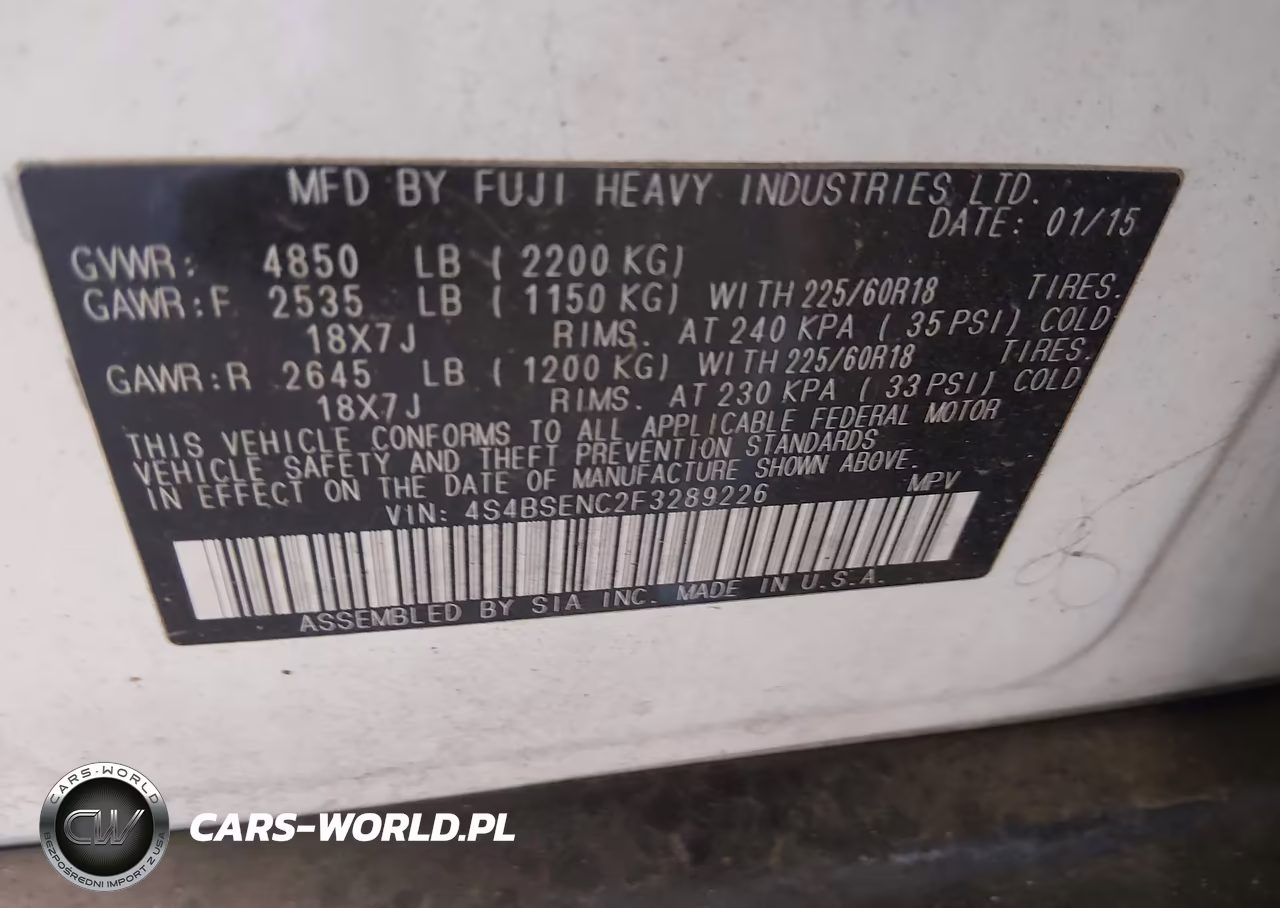 2015 Subaru Outback 3.6R Limited VIN:4S4BSENC2F3289226 - 9