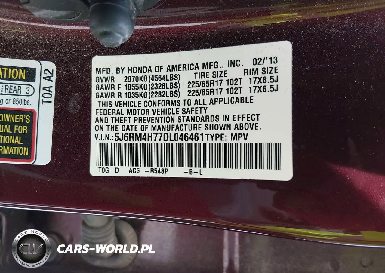 2013 Honda Cr-V Ex-L VIN:5J6RM4H77DL046461 - 9