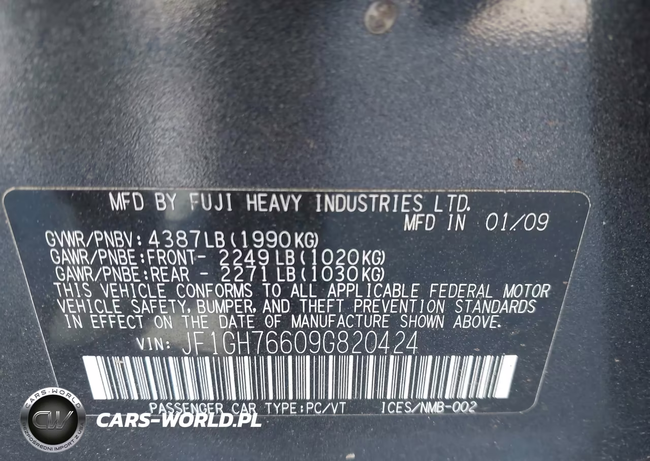 2009 Subaru Impreza Wrx VIN:JF1GH76609G820424 - 9