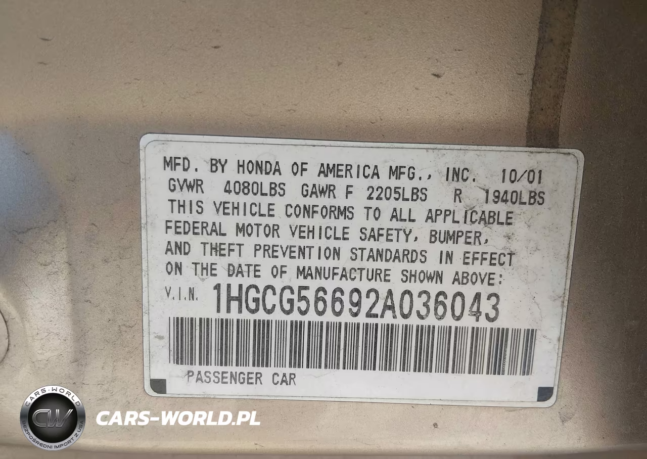 2002 Honda Accord 2.3 Ex VIN:1HGCG56692A036043 - 9