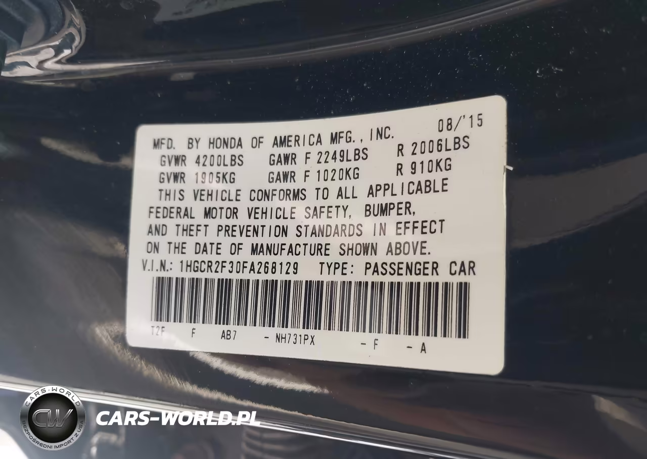 2015 Honda Accord Lx VIN:1HGCR2F30FA268129 - 9
