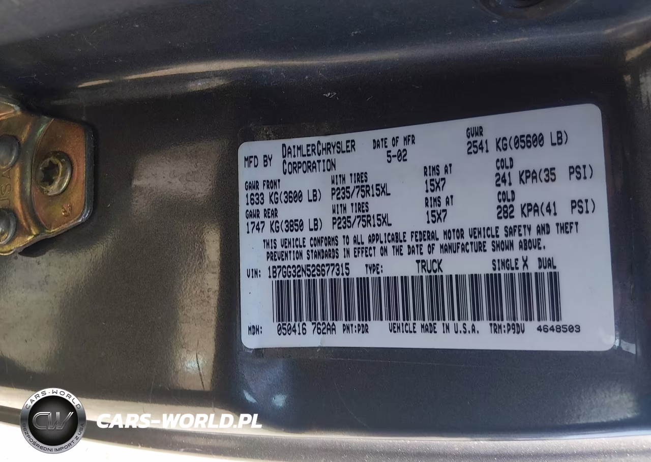 2002 Dodge Dakota Sport VIN:1B7GG32N52S677315 - 9