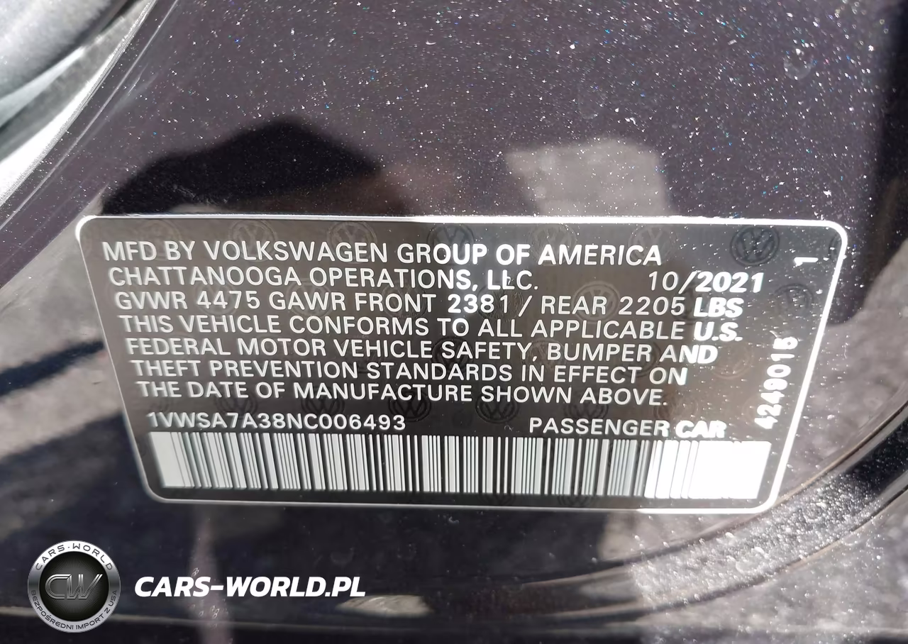 2022 Volkswagen Passat 2.0T Se VIN:1VWSA7A38NC006493 - 9