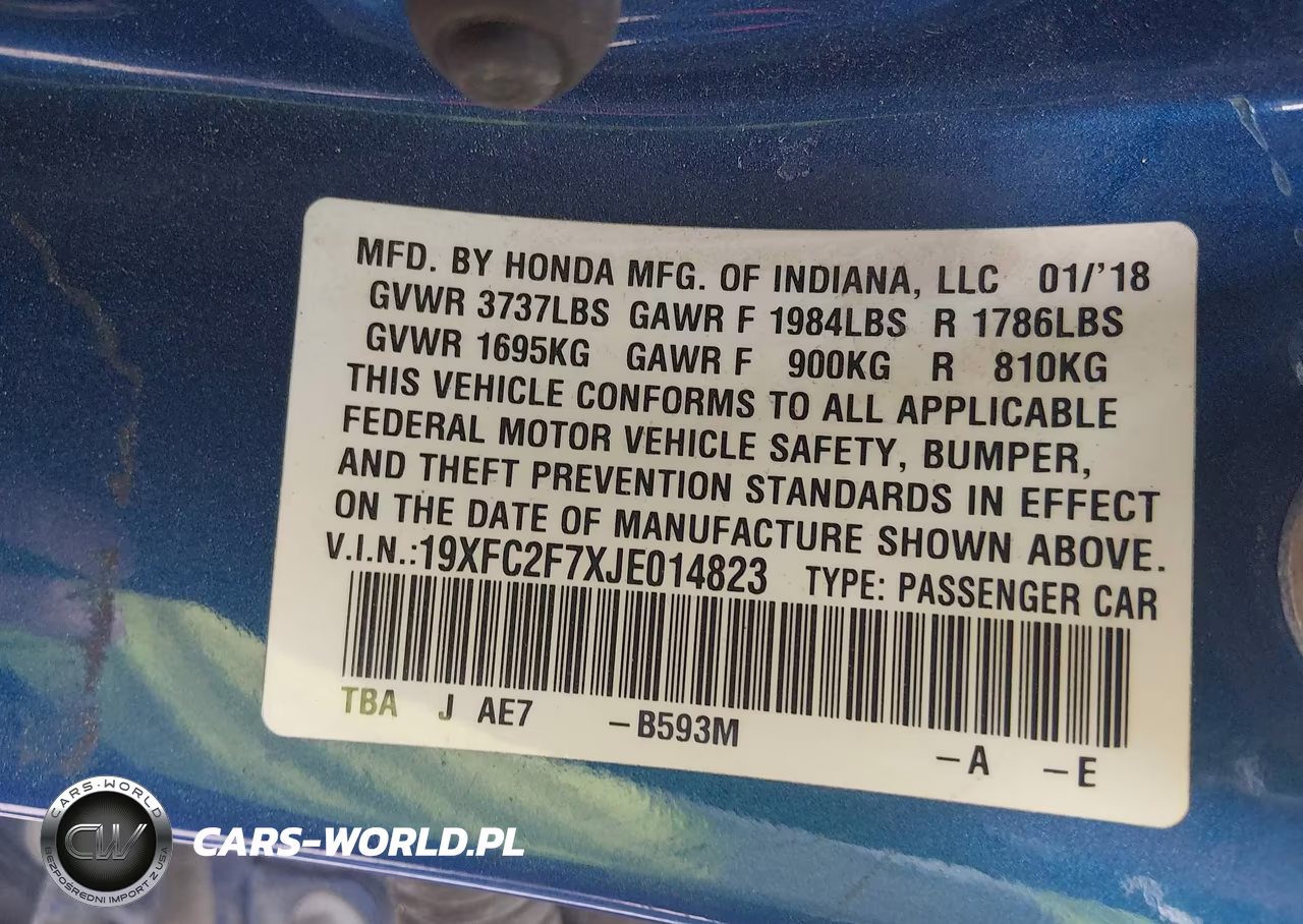 2018 Honda Civic Ex VIN:19XFC2F7XJE014823 - 9