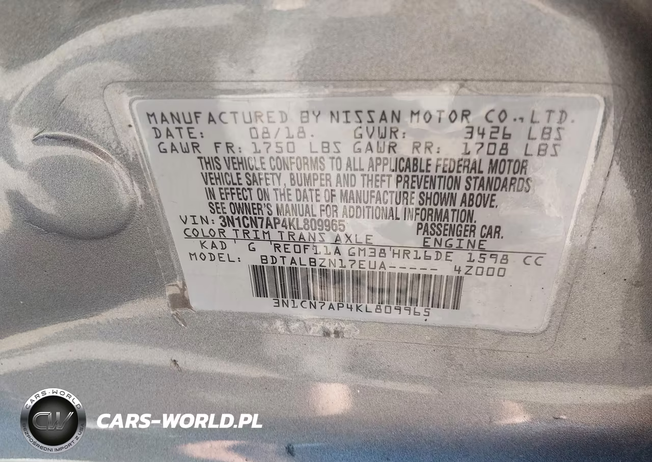 2019 Nissan Versa 1.6 Sv VIN:3N1CN7AP4KL809965 - 9