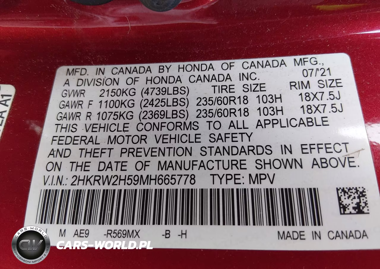 2021 Honda Cr-V Awd Ex VIN:2HKRW2H59MH665778 - 9