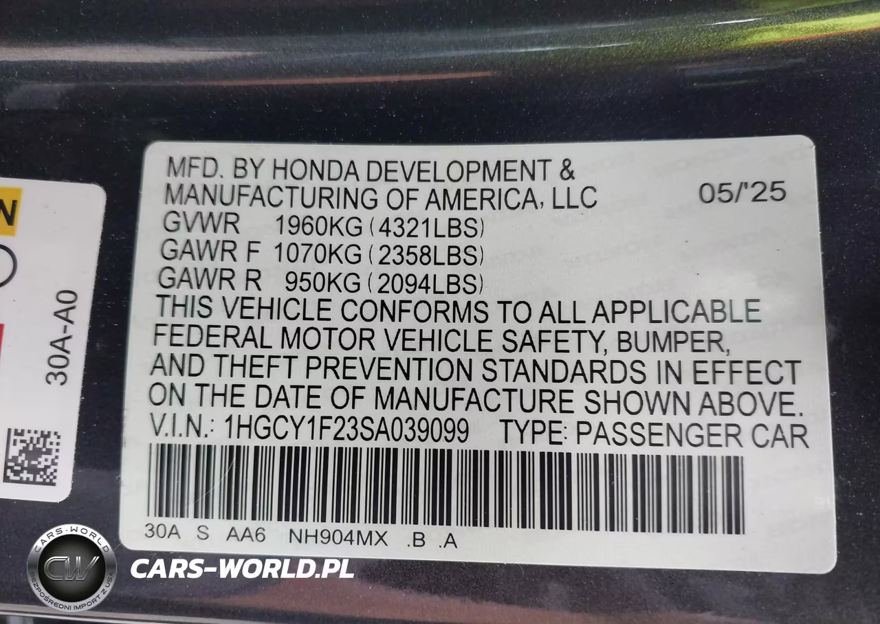 2025 Honda Accord Lx VIN:1HGCY1F23SA039099 - 9
