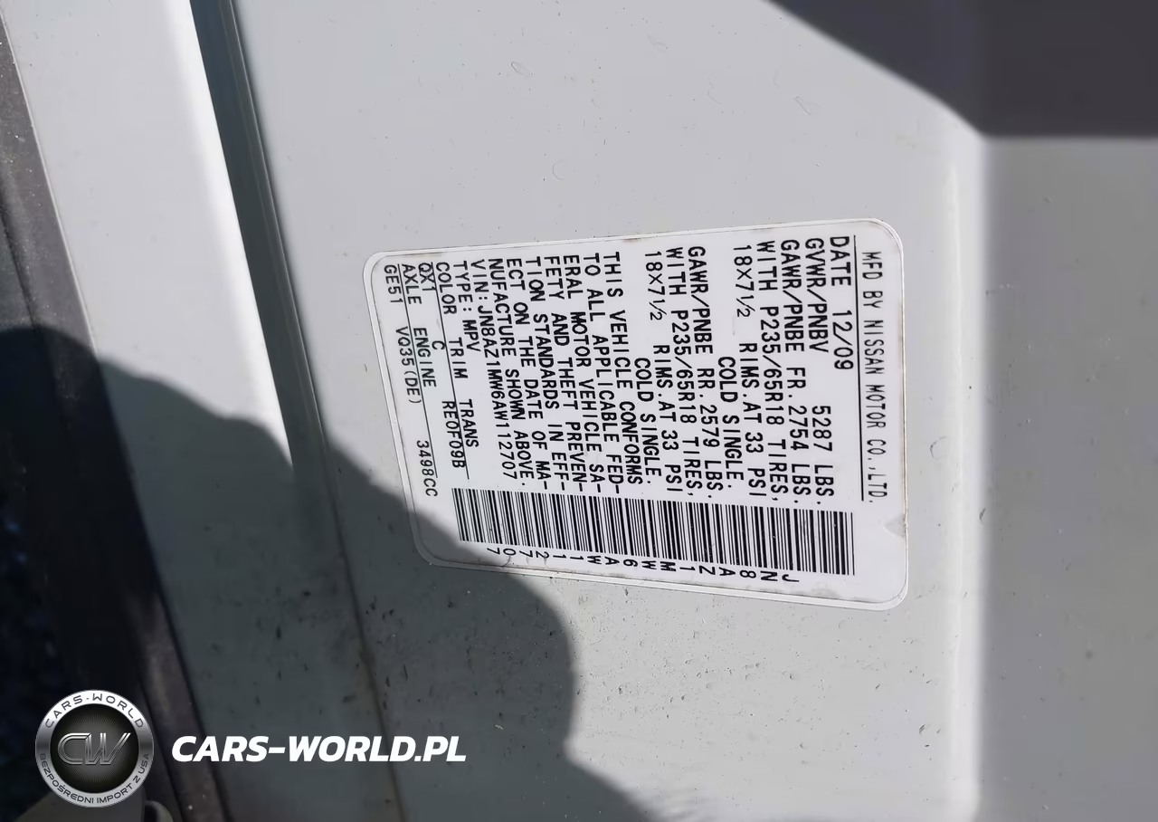 2010 Nissan Murano S VIN:JN8AZ1MW6AW112707 - 9