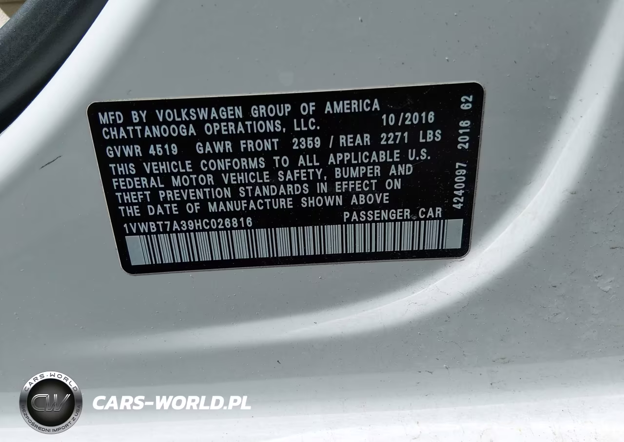 2017 Volkswagen Passat 1.8T Se VIN:1VWBT7A39HC026816 - 9