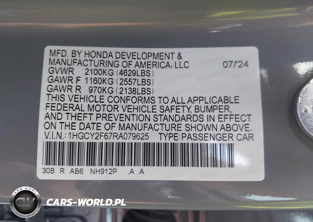 2024 Honda Accord Hybrid Ex-L VIN:1HGCY2F67RA079625 - 9