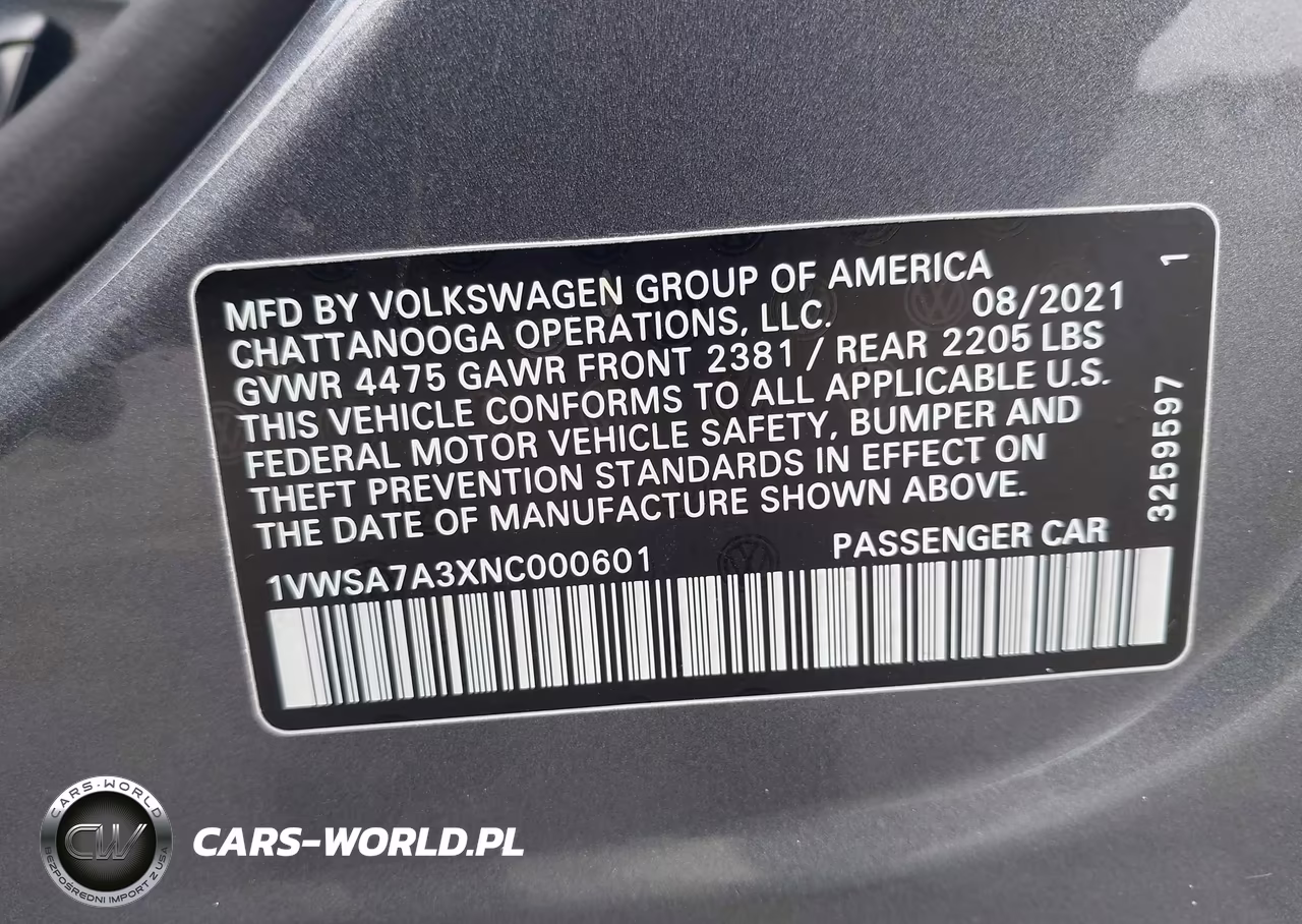 2022 Volkswagen Passat 2.0T Se VIN:1VWSA7A3XNC000601 - 9