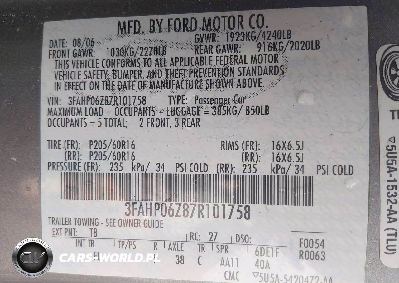 2007 Ford Fusion S VIN:3FAHP06Z87R101758 - 9