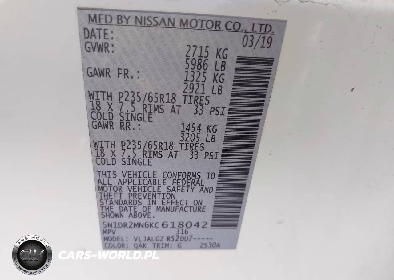 2019 Nissan Pathfinder Sl VIN:5N1DR2MN6KC618042 - 9