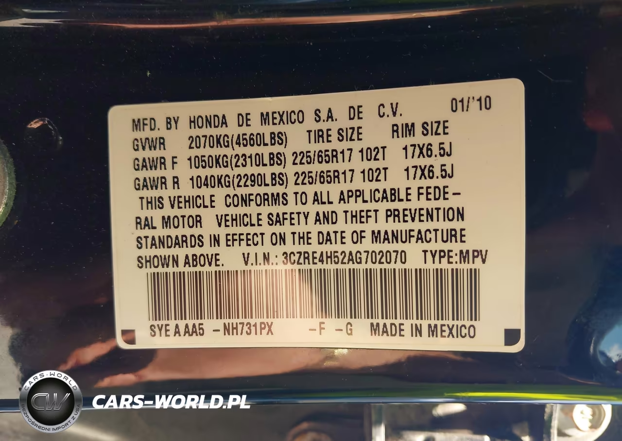 2010 Honda Cr-V Ex VIN:3CZRE4H52AG702070 - 8
