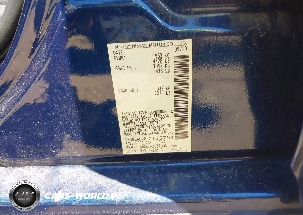 2020 Nissan Altima S Fwd VIN:1N4BL4BV6LC155791 - 9