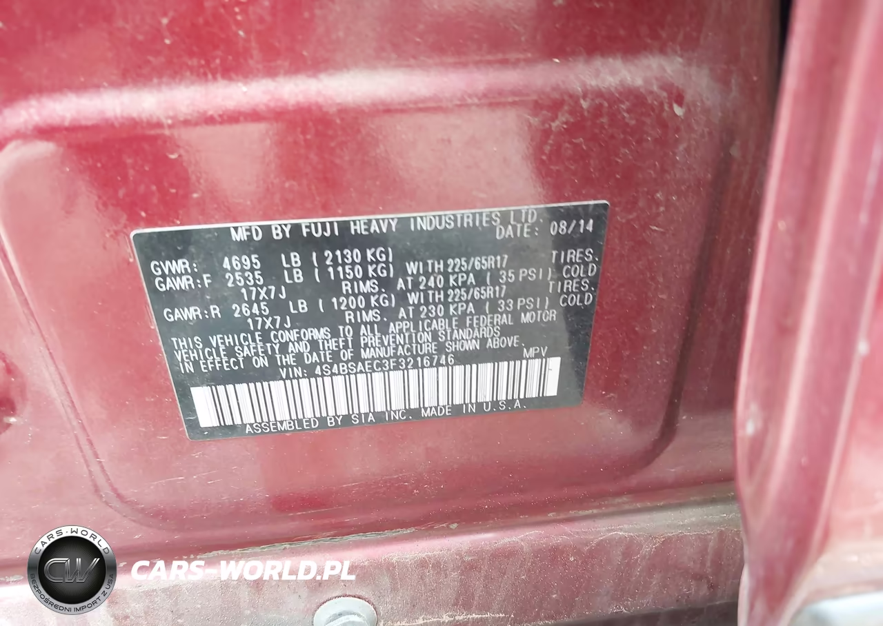 2015 Subaru Outback 2.5I Premium VIN:4S4BSAEC3F3216746 - 9