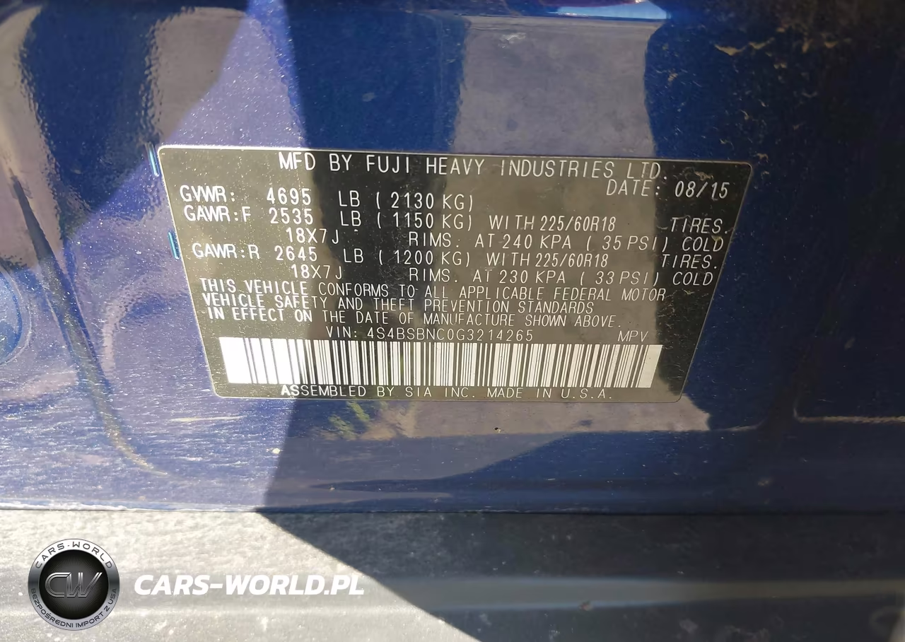 2016 Subaru Outback 2.5I Limited VIN:4S4BSBNC0G3214265 - 9