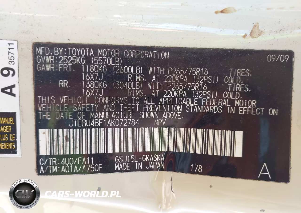 2010 Toyota Fj Cruiser VIN:JTEBU4BF1AK072784 - 9