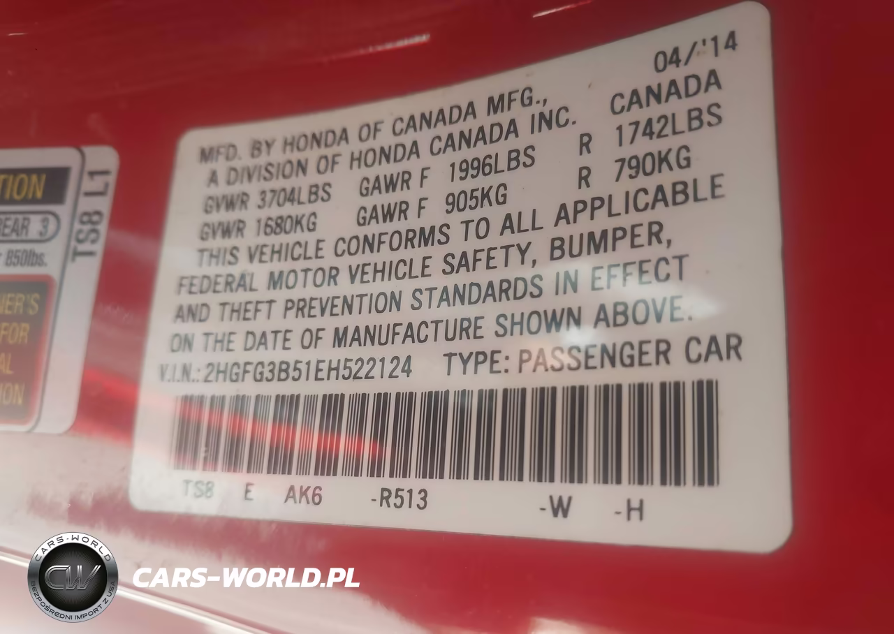 2014 Honda Civic Lx VIN:2HGFG3B51EH522124 - 9
