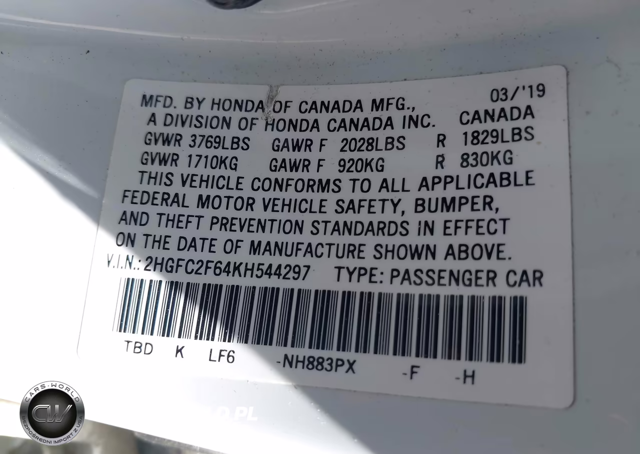 2019 Honda Civic Lx VIN:2HGFC2F64KH544297 - 9