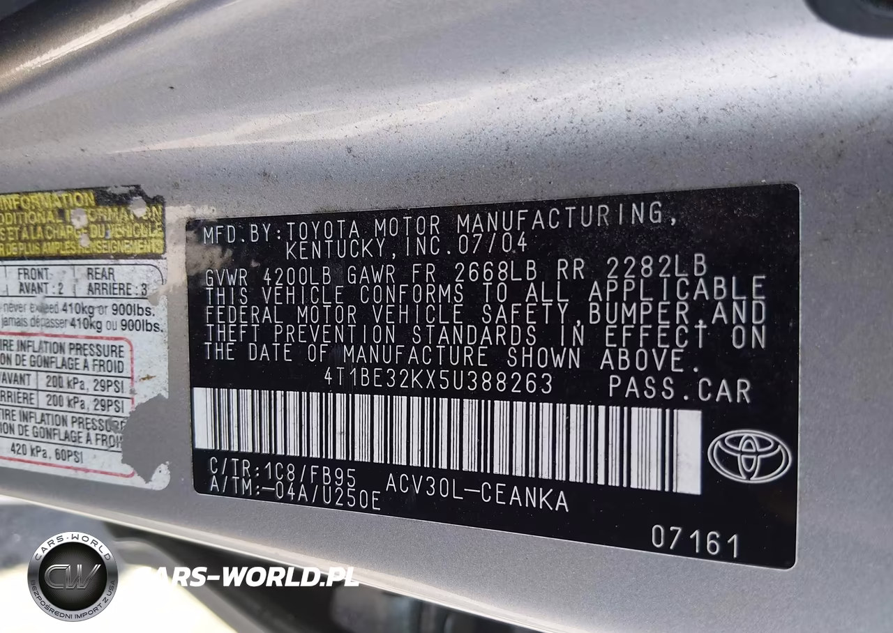 2005 Toyota Camry Std VIN:4T1BE32KX5U388263 - 9