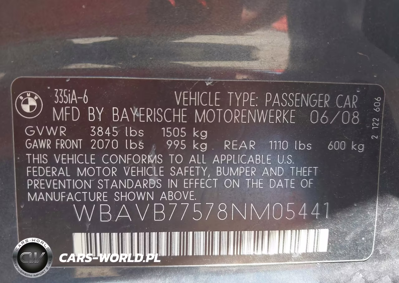 2008 BMW 335I VIN:WBAVB77578NM05441 - 9