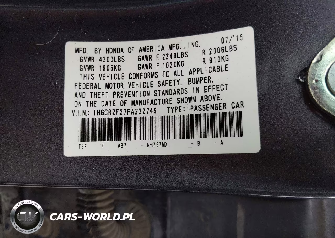 2015 Honda Accord Lx VIN:1HGCR2F37FA232745 - 9