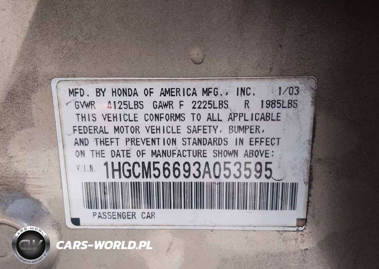 2003 Honda Accord 2.4 Ex VIN:1HGCM56693A053595 - 9