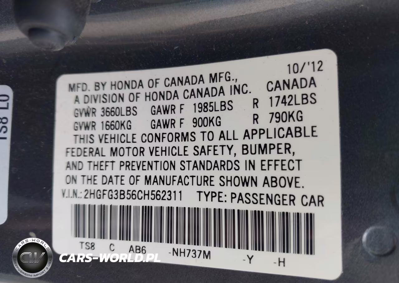 2012 Honda Civic Lx VIN:2HGFG3B56CH562311 - 9