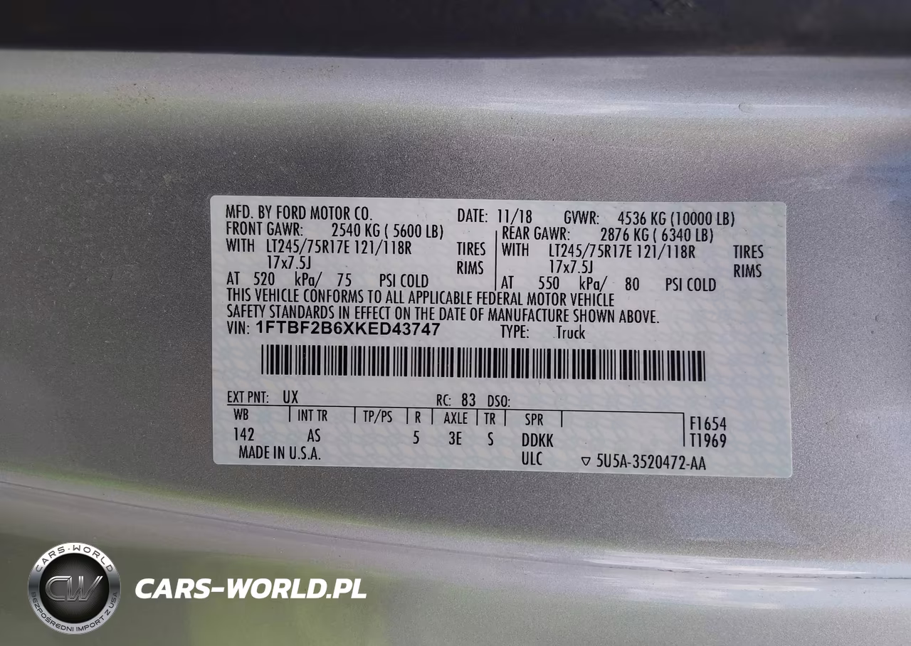 2019 Ford F-250 Xl VIN:1FTBF2B6XKED43747 - 9