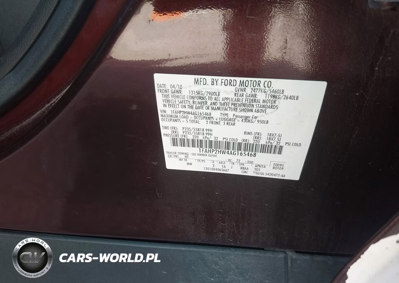 2010 Ford Taurus Sel VIN:1FAHP2HW4AG165468 - 9