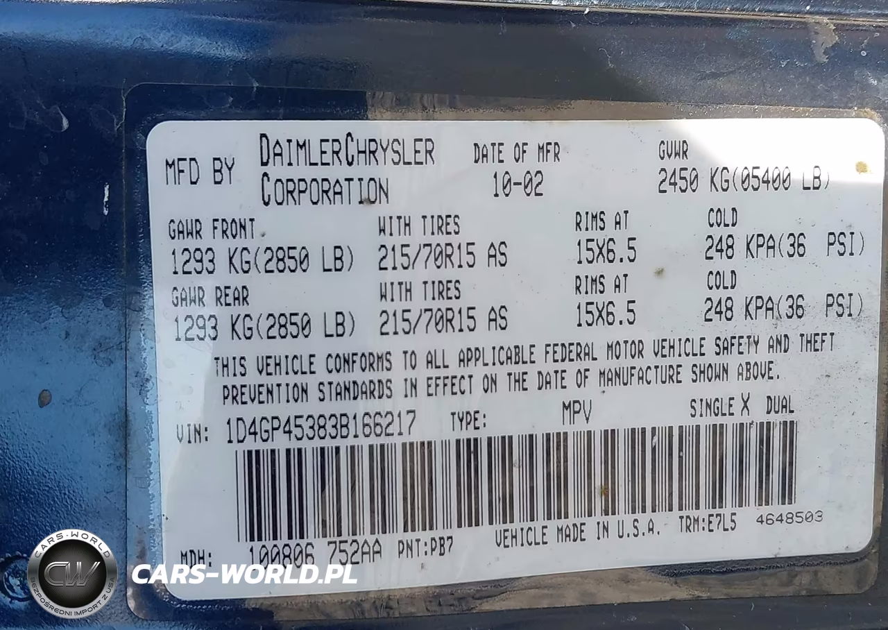 2003 Dodge Caravan Sport VIN:1D4GP45383B166217 - 9