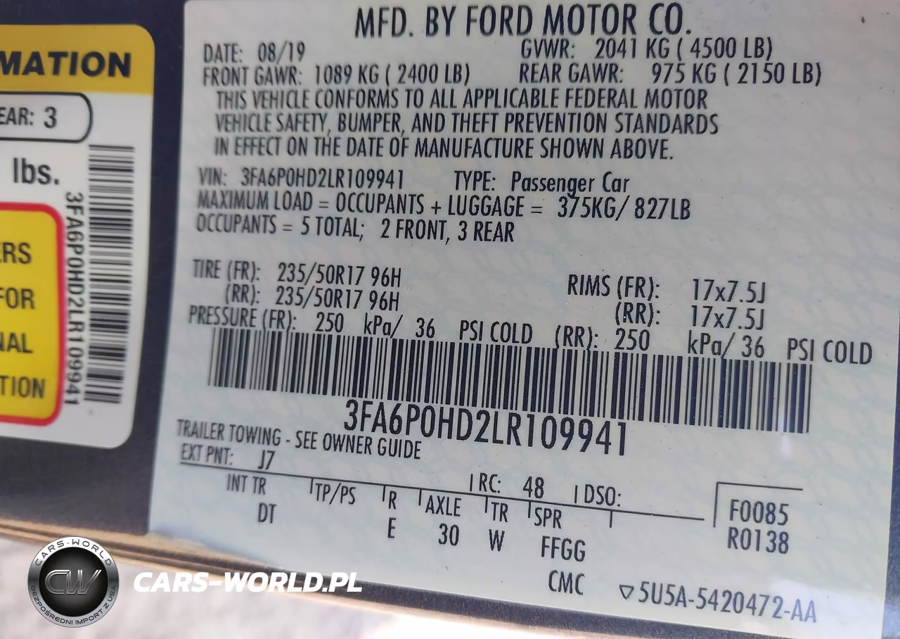 2020 Ford Fusion Se VIN:3FA6P0HD2LR109941 - 9