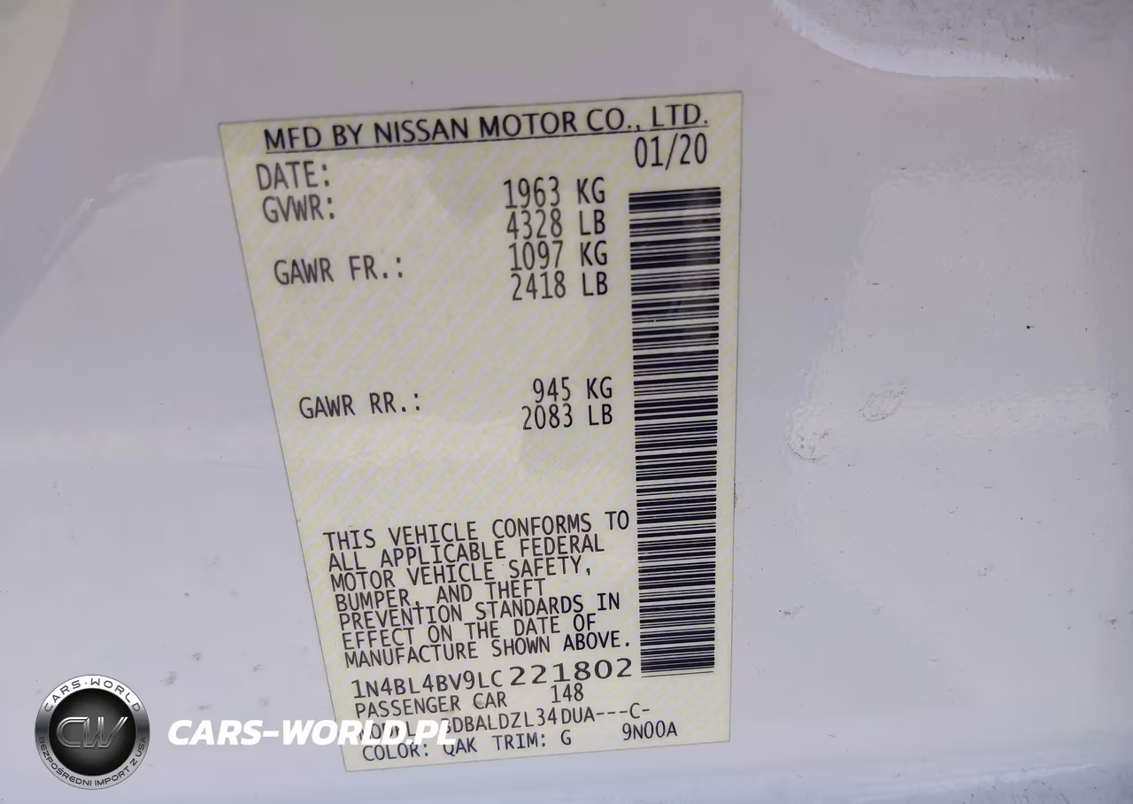 2020 Nissan Altima S Fwd VIN:1N4BL4BV9LC221802 - 9