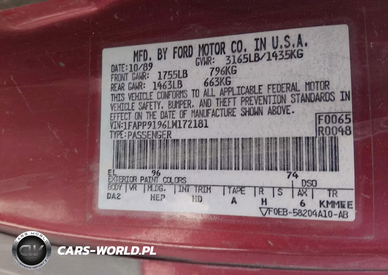 1990 Ford Escort Lx VIN:1FAPP9196LW172181 - 9