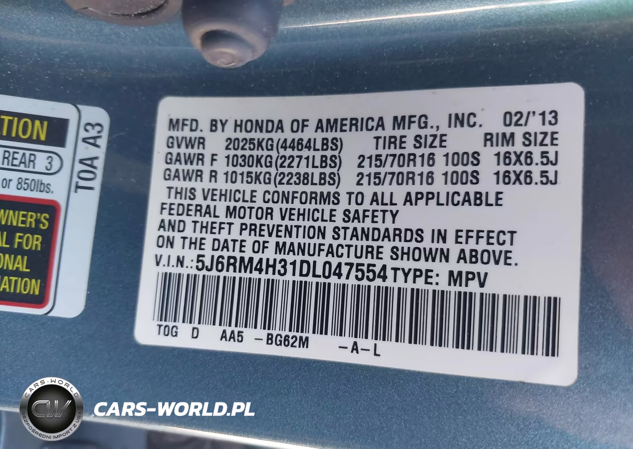 2013 Honda Cr-V Lx VIN:5J6RM4H31DL047554 - 9