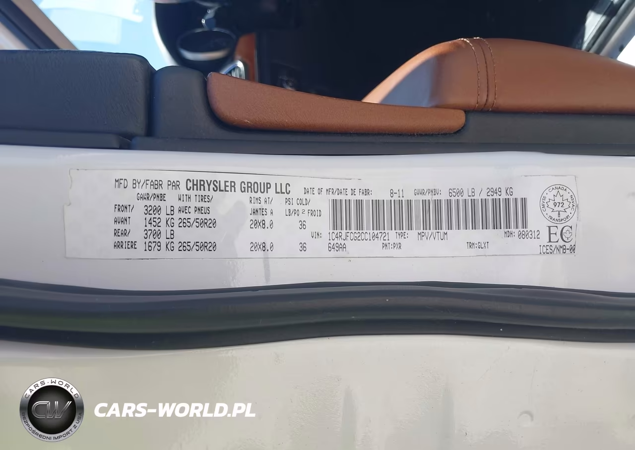 2012 Jeep Grand Cherokee Overland VIN:1C4RJFCG2CC104721 - 9