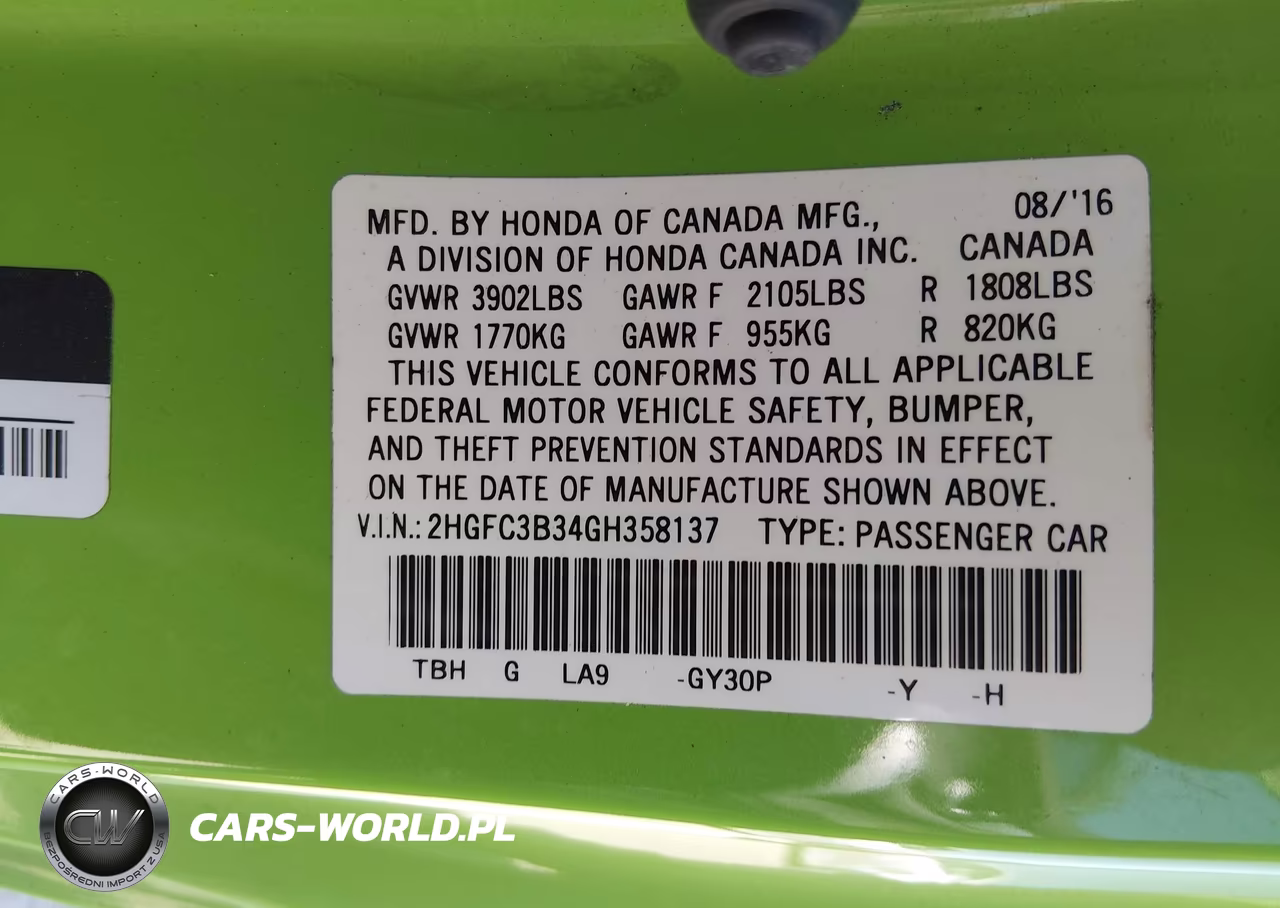 2016 Honda Civic Ex-T VIN:2HGFC3B34GH358137 - 9