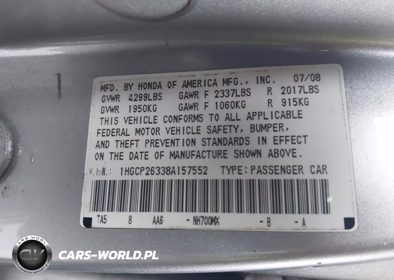 2008 Honda Accord 2.4 Lx VIN:1HGCP26338A157552 - 9