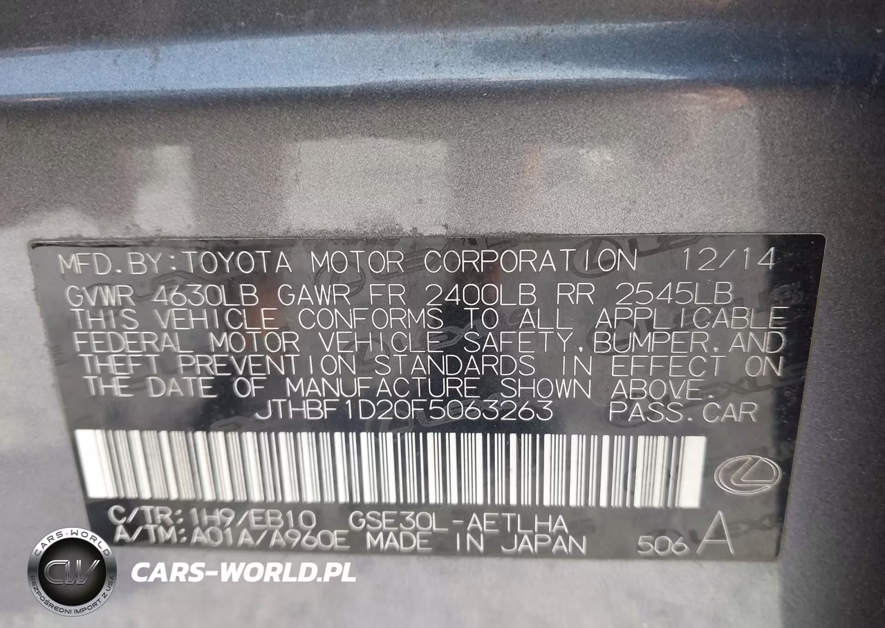 2015 Lexus Is 250 VIN:JTHBF1D20F5063263 - 9