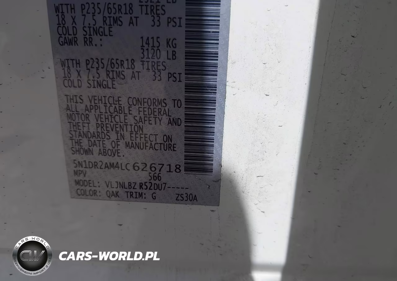 2020 Nissan Pathfinder S 4Wd VIN:5N1DR2AM4LC626718 - 4